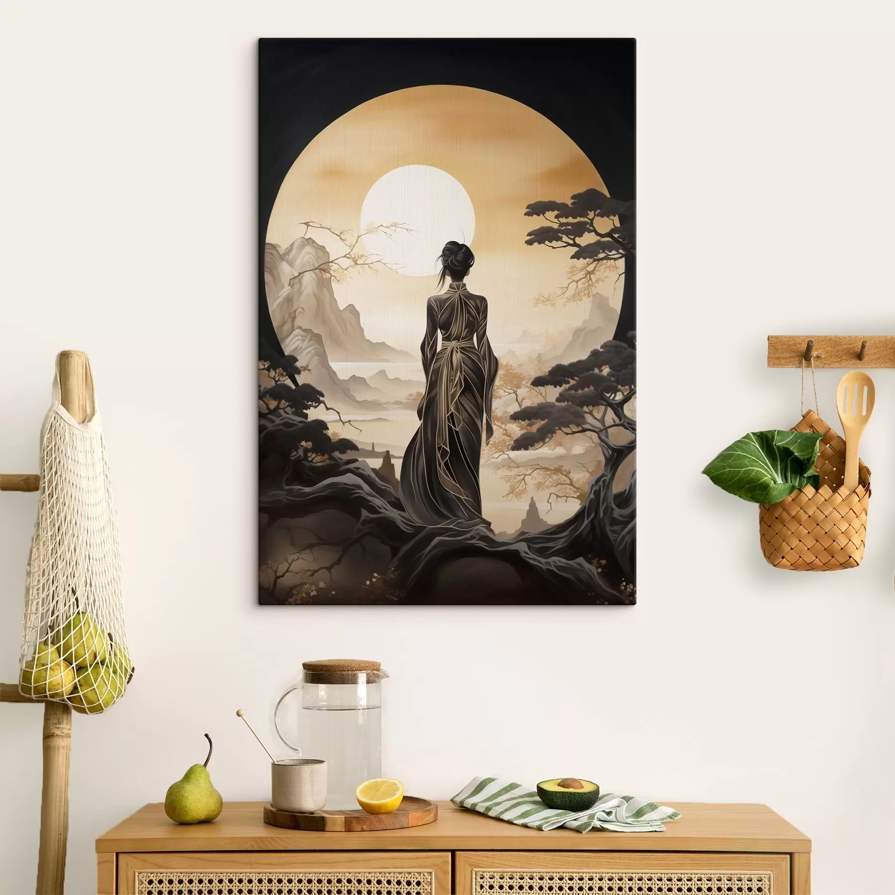 Pilt Inimesed, Jaapan, tüdruk päikeseloojangul sakura ja mägede taustal s43256