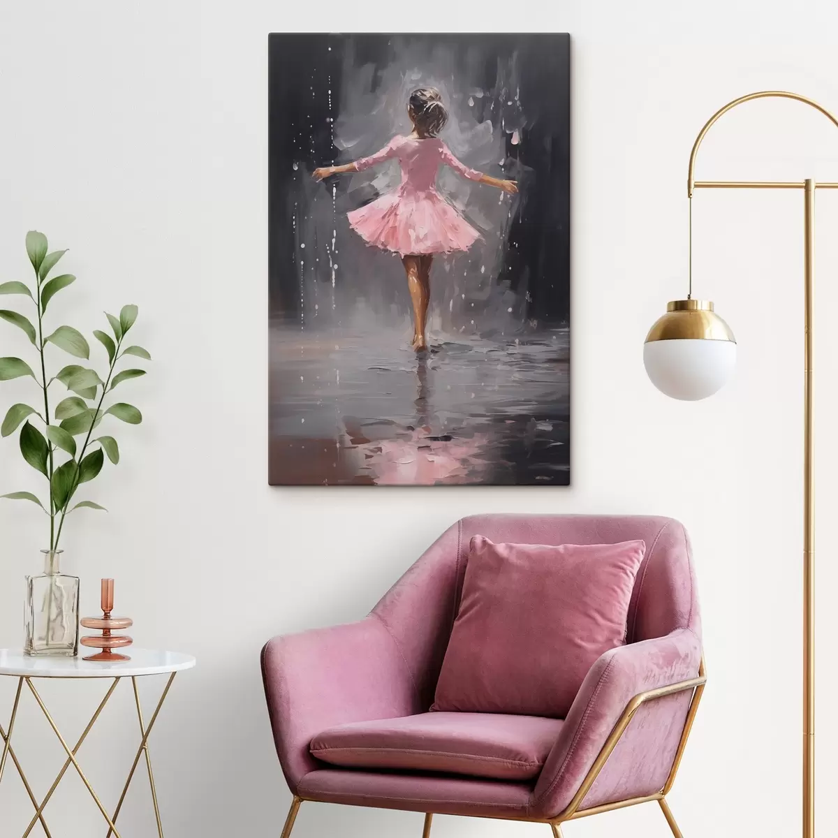 Pilt Inimesed, tüdruk roosas kleidis, õlimaali imitatsioon s43258