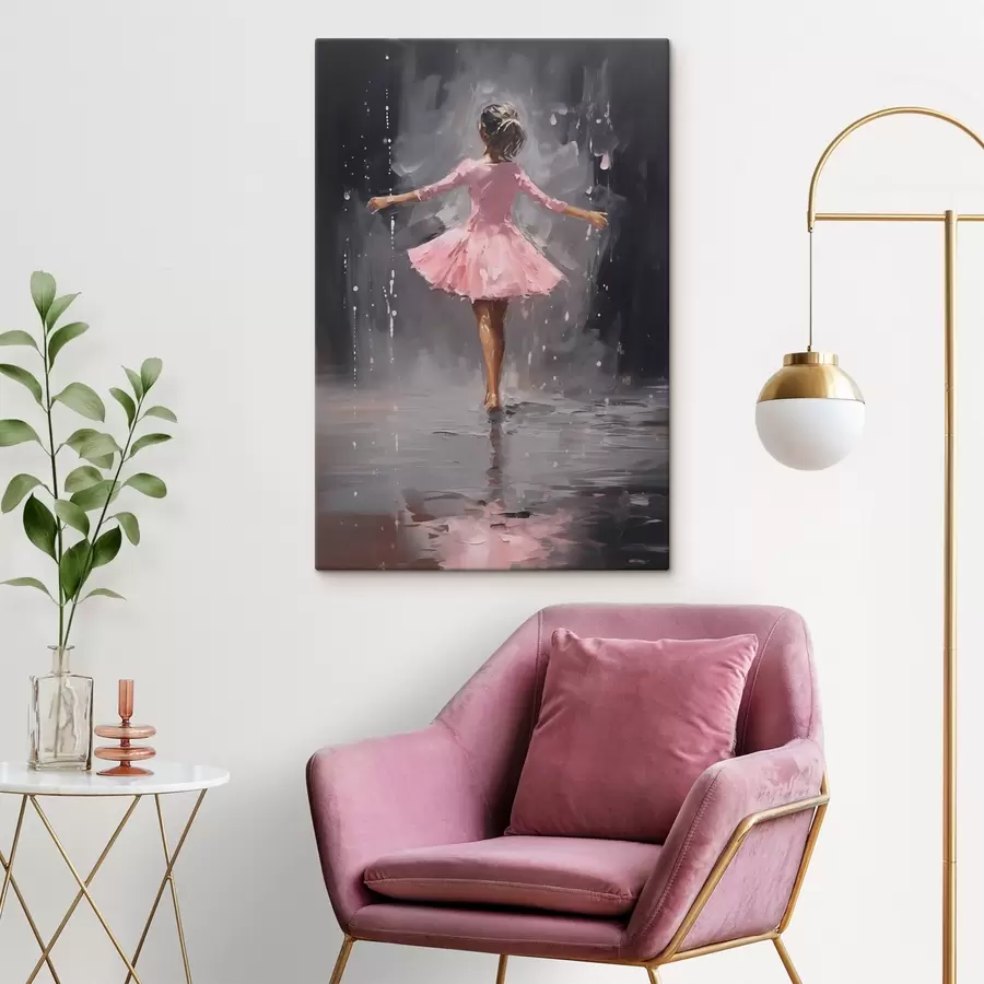 Pilt Inimesed, tüdruk roosas kleidis, õlimaali imitatsioon s43258