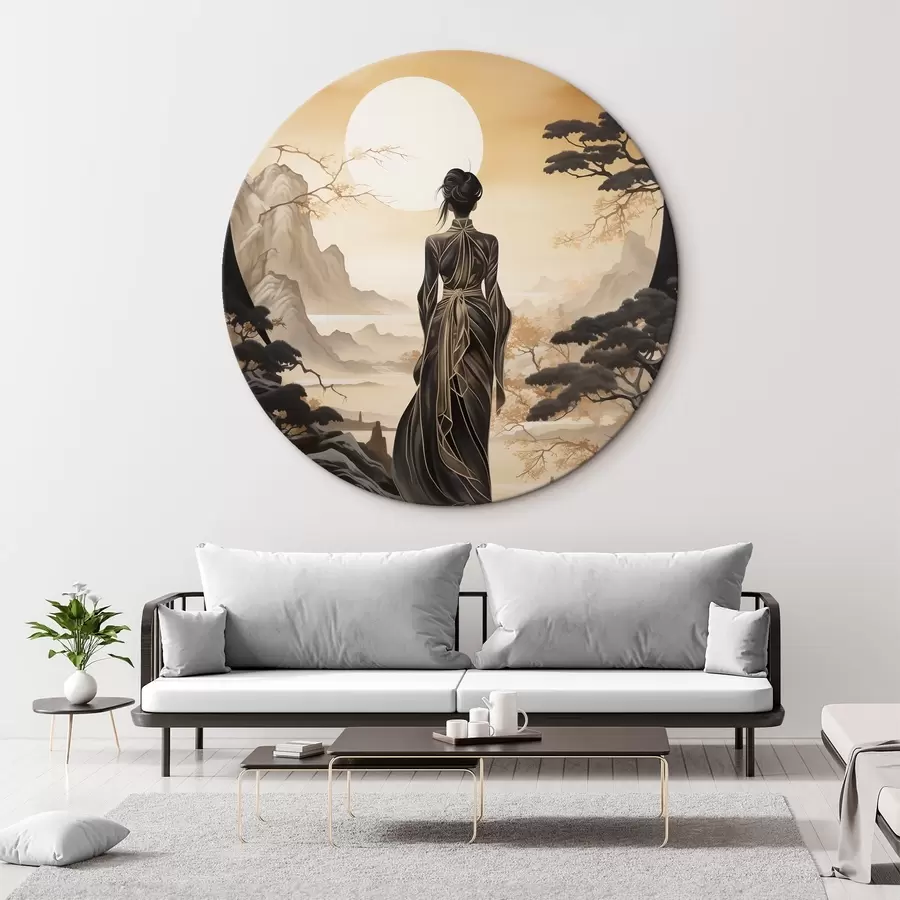 Pilt Inimesed, Jaapan, tüdruk päikeseloojangul sakura ja mägede taustal r43256