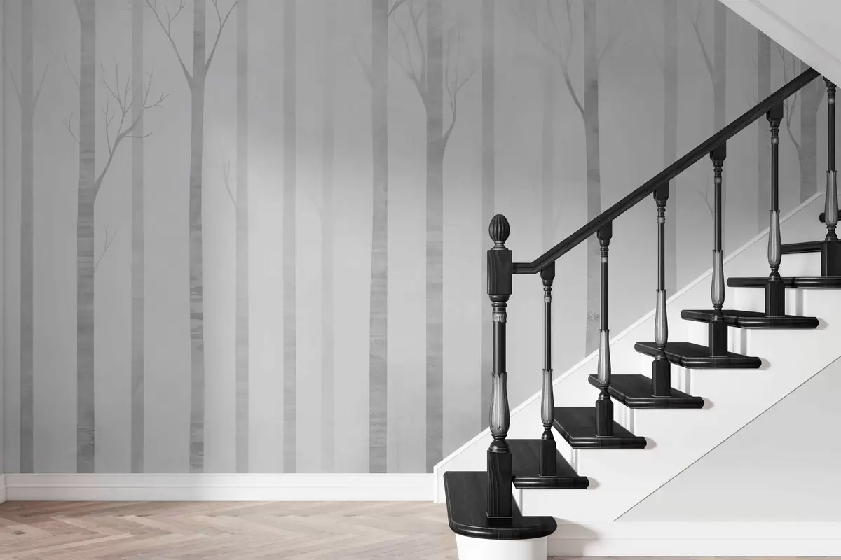 Fototapeedid Puude tüved udus halli skaalaga w03386