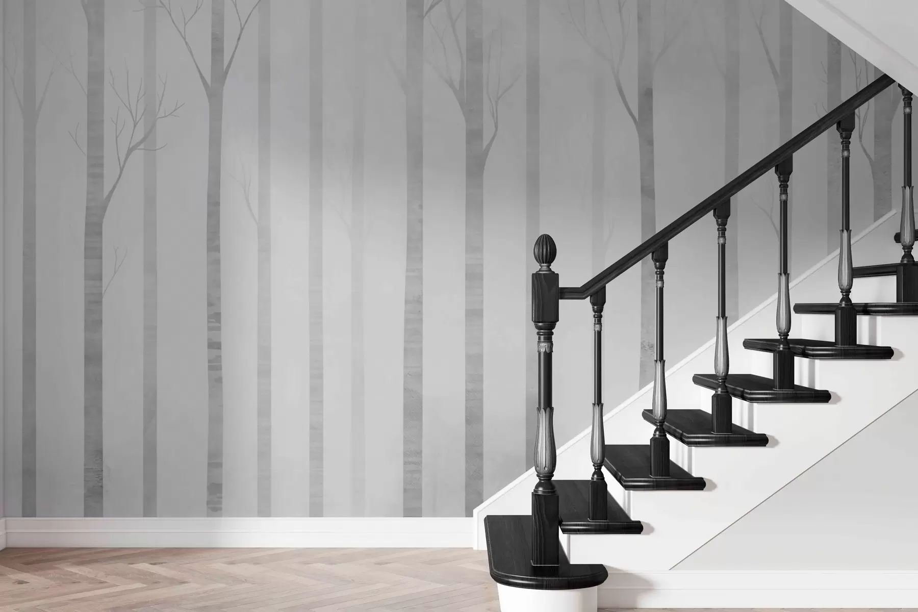 Fototapeedid Puude tüved udus halli skaalaga w03386