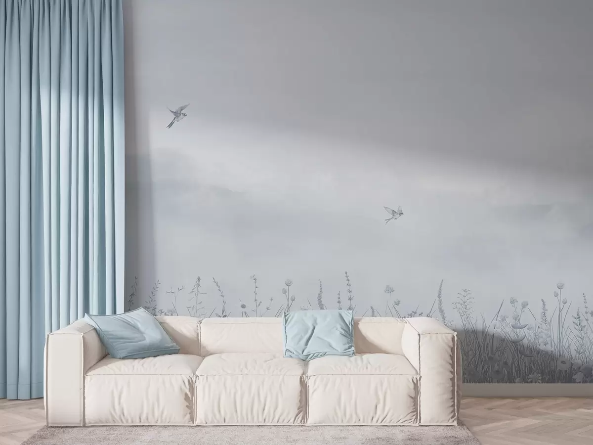 Fototapeedid Metsikud lilled ja udune taevas sinistes toonides w03391v1