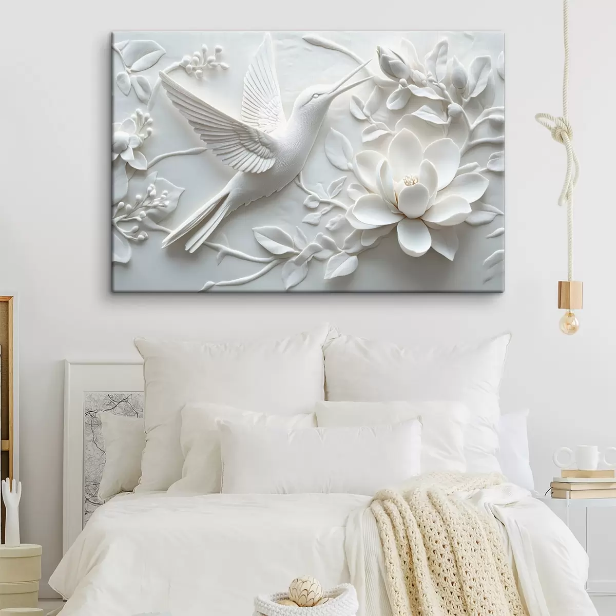 Pilt Must-valge 3D pilt linnust ja ümbritsevatest lilledest s43329