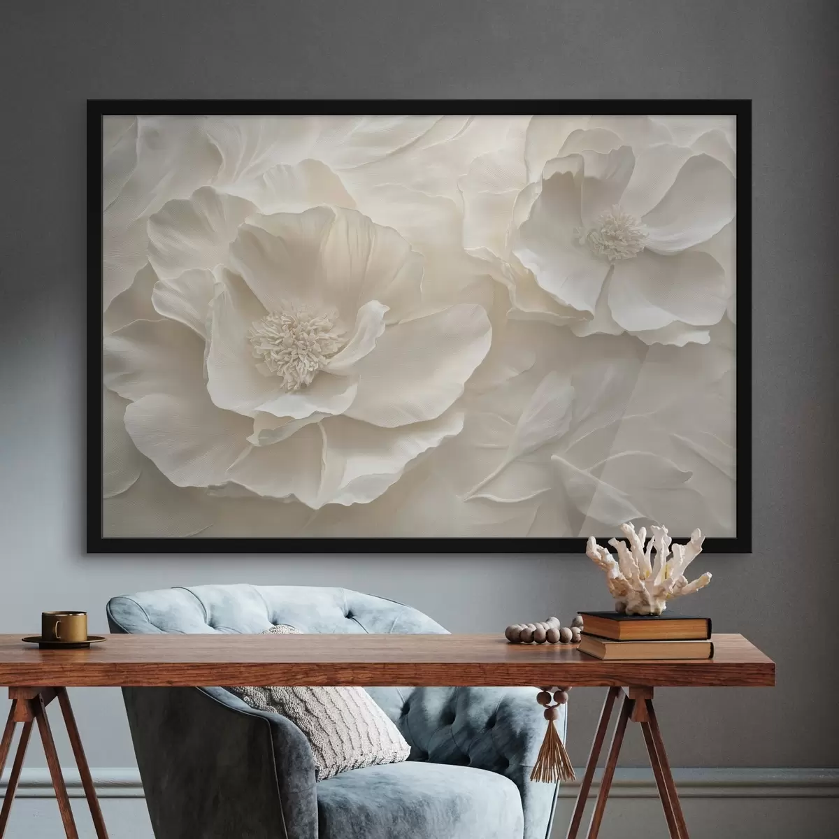 Plakat Suured õhulised valged pojengid f43312