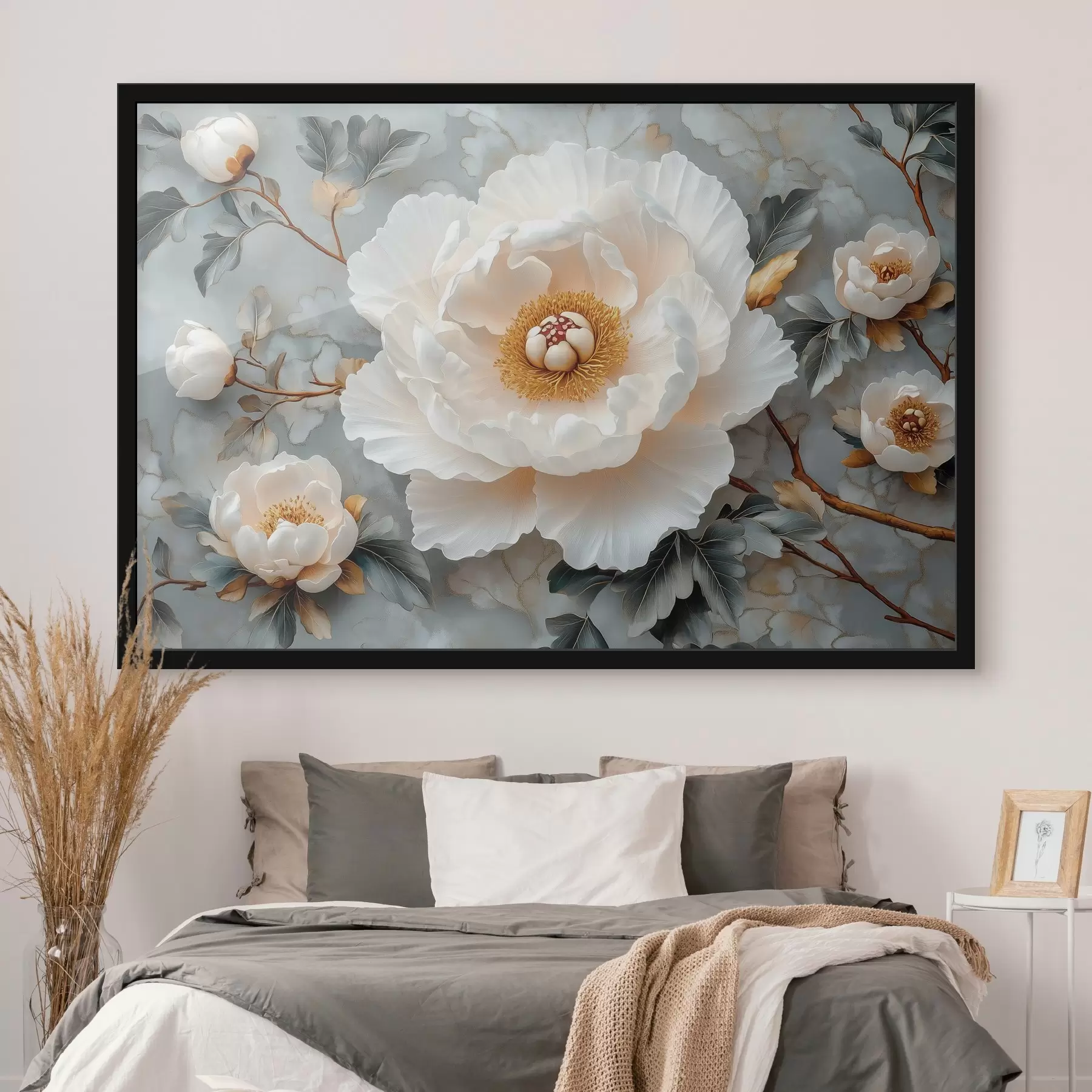 Fototapeedid Suurepärane pioon lehtede ja väikeste pojengide taustal f43315