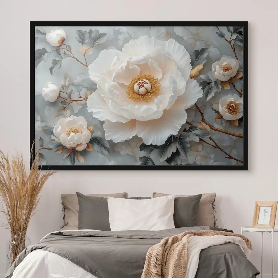 Fototapeedid Suurepärane pioon lehtede ja väikeste pojengide taustal f43315