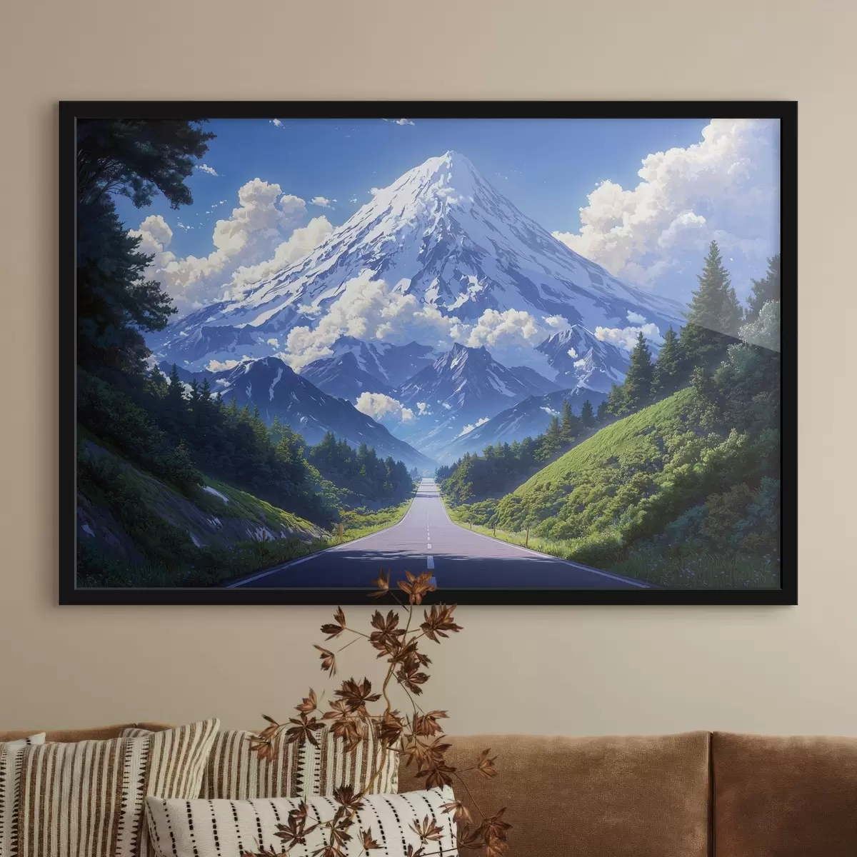 Plakat Tee mägedesse, mille ümber on pilved ja metsad f43317