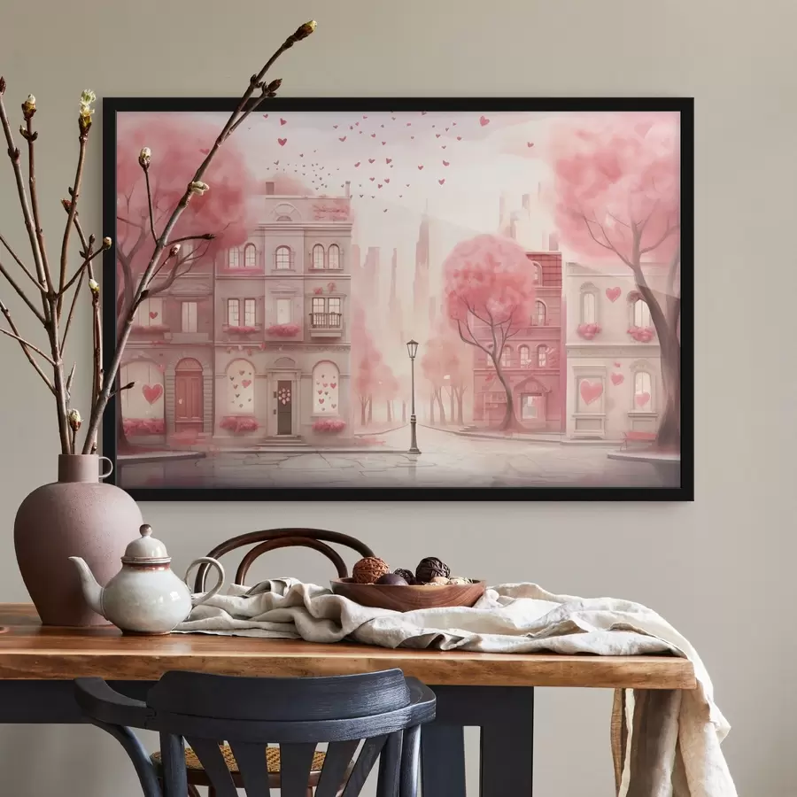 Fototapeedid Romantiline roosa tänav südamega f43324