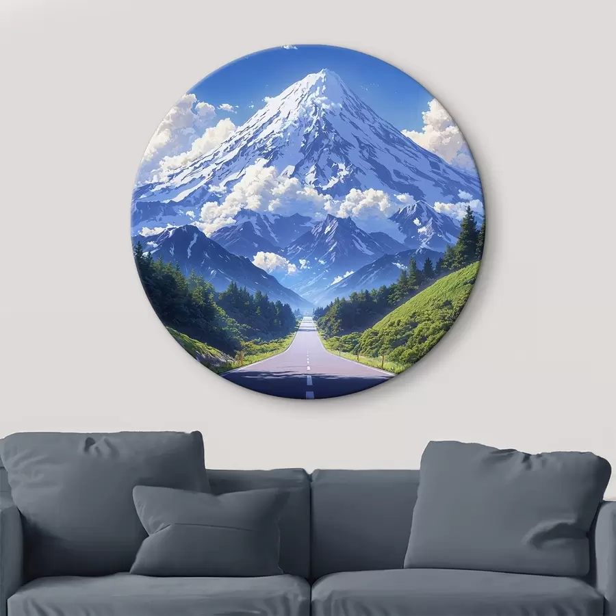 Pilt Tee mägedesse, mille ümber on pilved ja metsad r43317