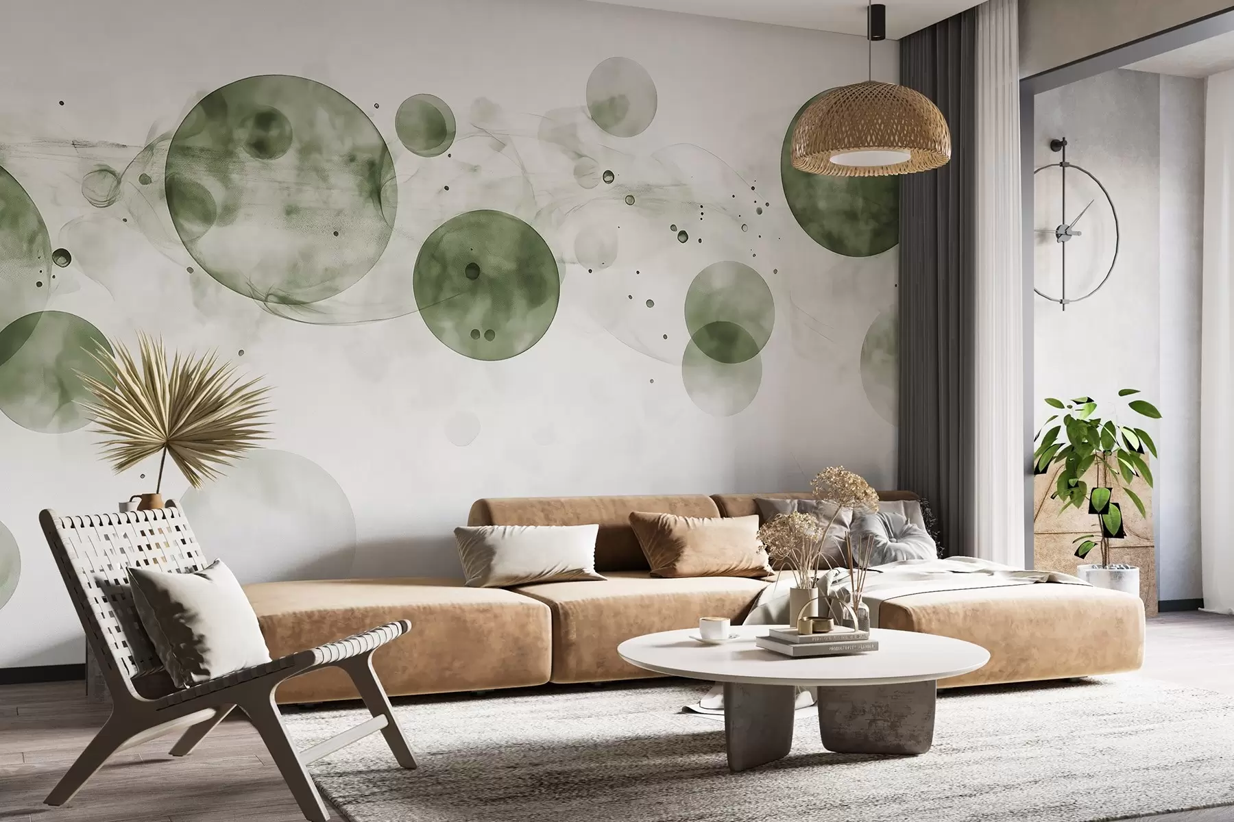 Fototapeedid Vesivärvi stiilis ringid, abstraktsioon, eeterlik, voolav kunst, rohelised värvid w03405v1