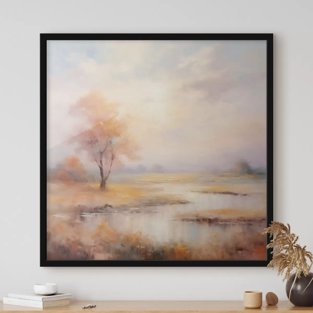 Plakat Maastik soojades toonides koos jõe ja puuga f43375