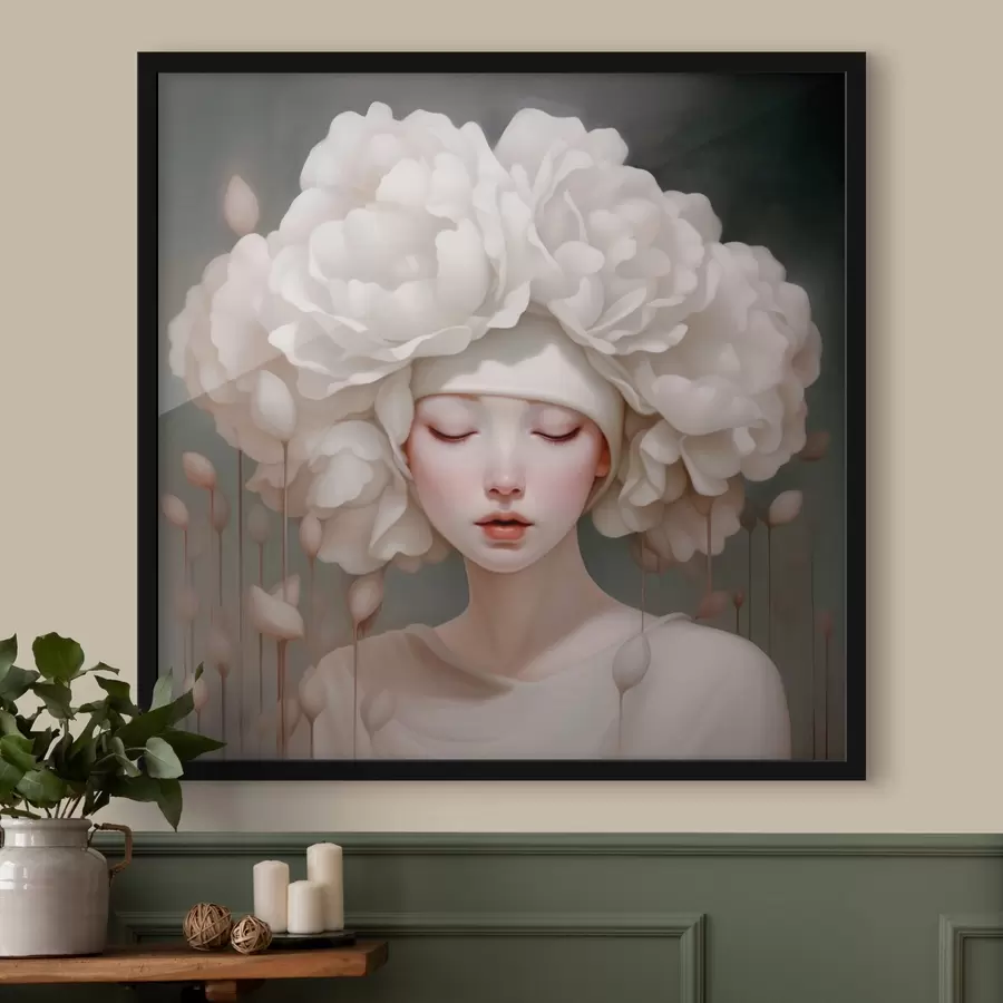 Fototapeedid Tüdruk lilledega peas pehmetes toonides f43385