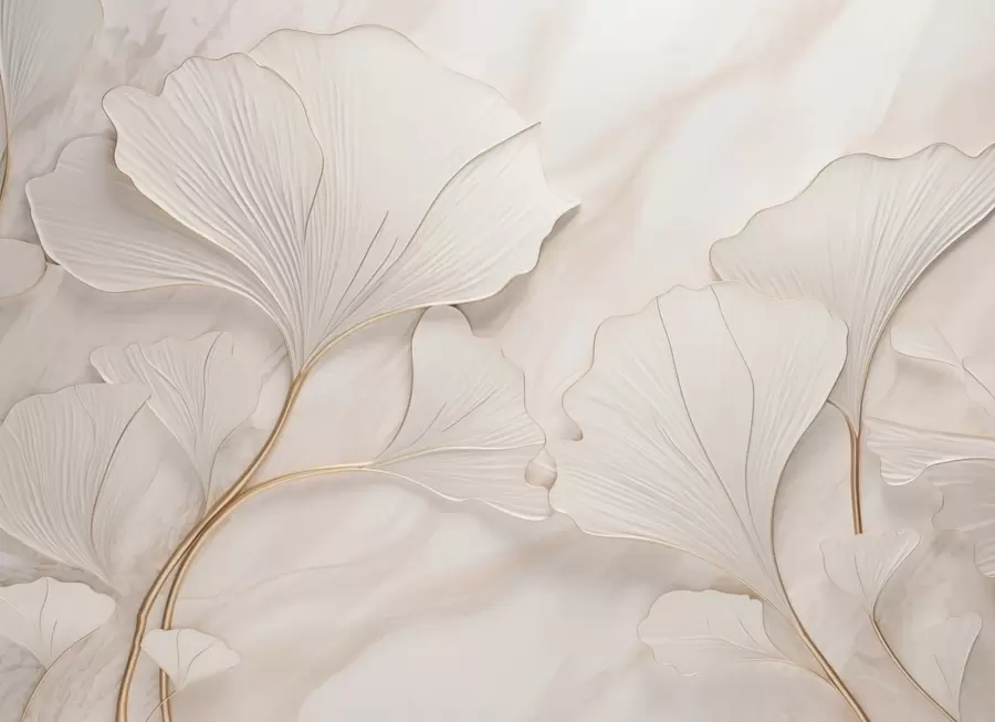 Fototapeedid Pastellilehed marmortaustal beeži toonides w03440v1