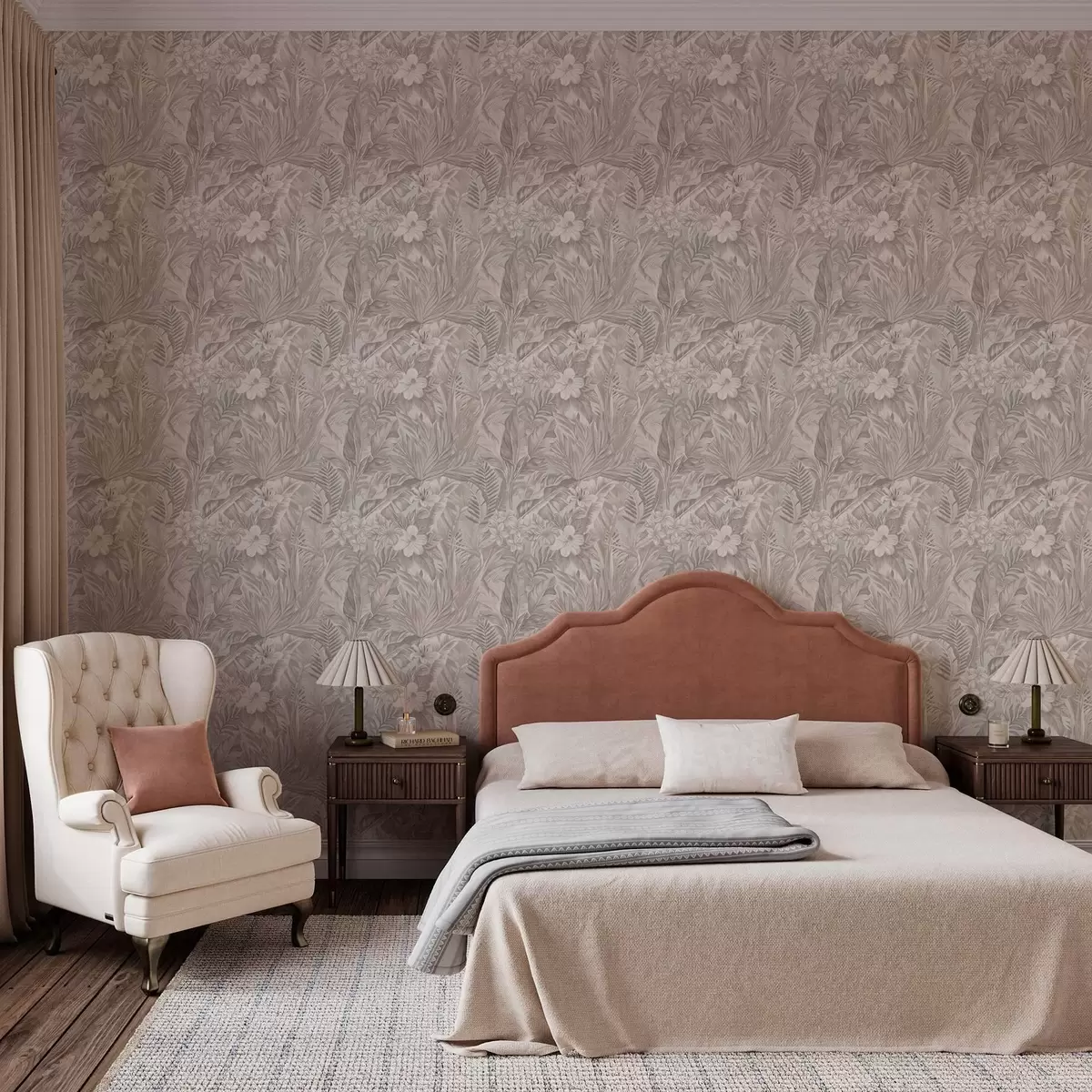 Tapeet Troopilised lilled ja lehed pastelsetes värvides a00024