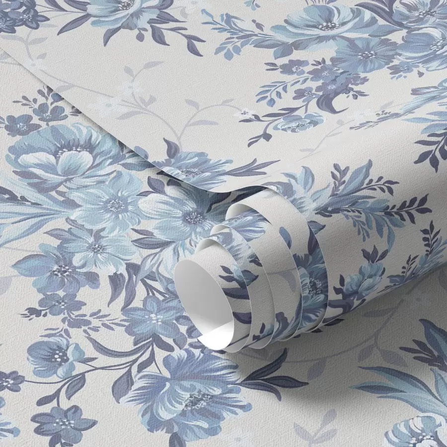 Fototapeedid Õrnad lilled ja lehed sinistes ja sinistes värvides heledal taustal a00027