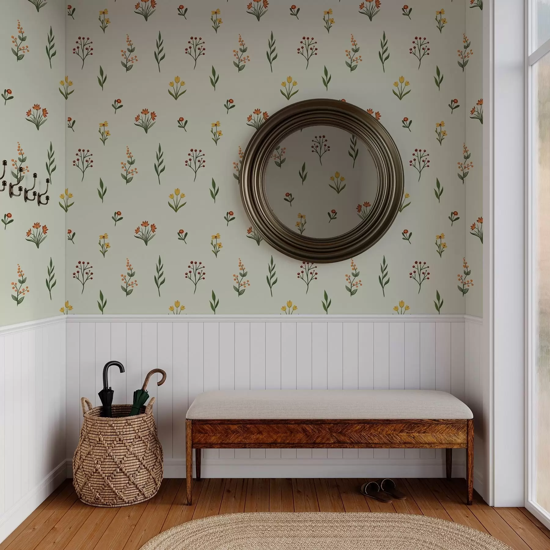 Fototapeedid Minimalistlikud lilled helerohelisel taustal a00037