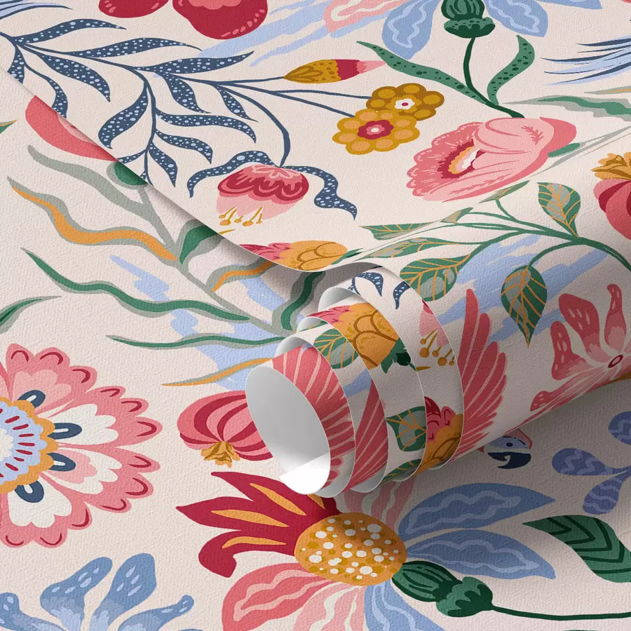 Fototapeedid Särav lille- ja marjakompositsioon koos papagoidega a00046