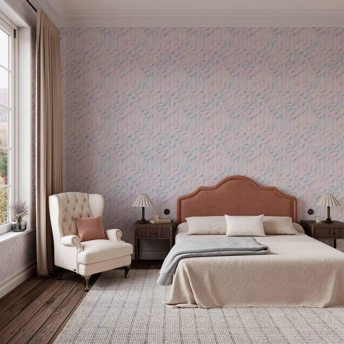 Tapeet Abstraktne roosa ja sinine geomeetriline muster a00050