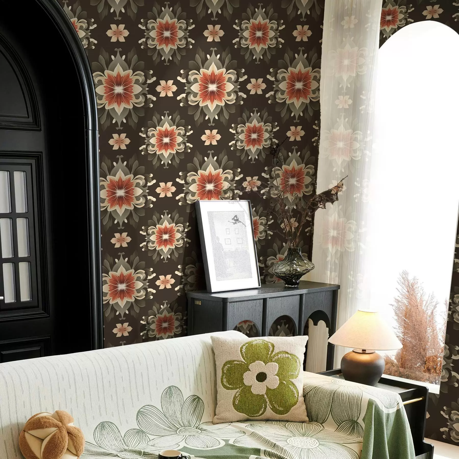 Fototapeedid Abstraktne lillemuster tumedal taustal a00069