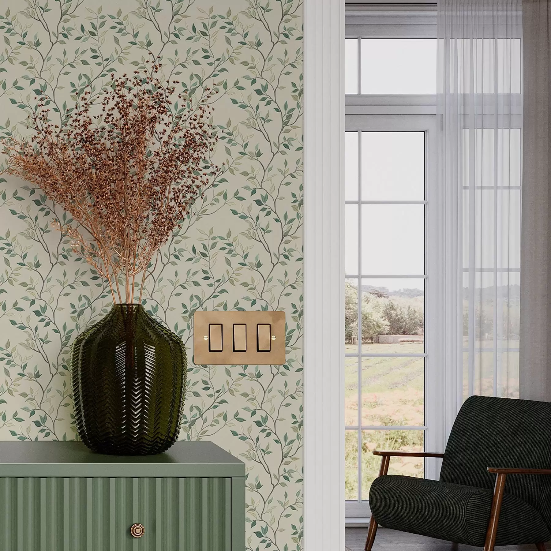 Fototapeedid Õrnalt keeratud oksad koos lehtedega a00071