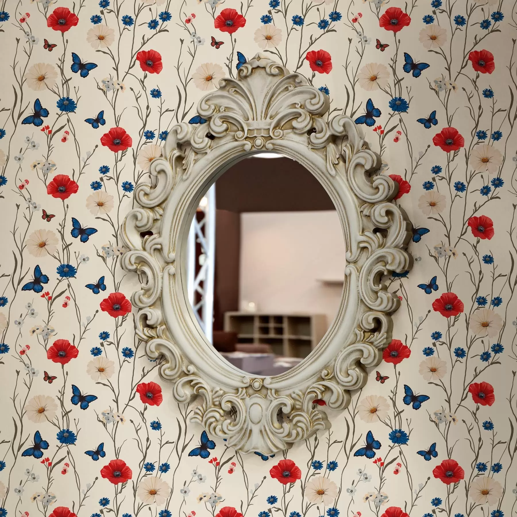 Fototapeedid Unimagunid, päevalilled ja liblikad valgel taustal a00072