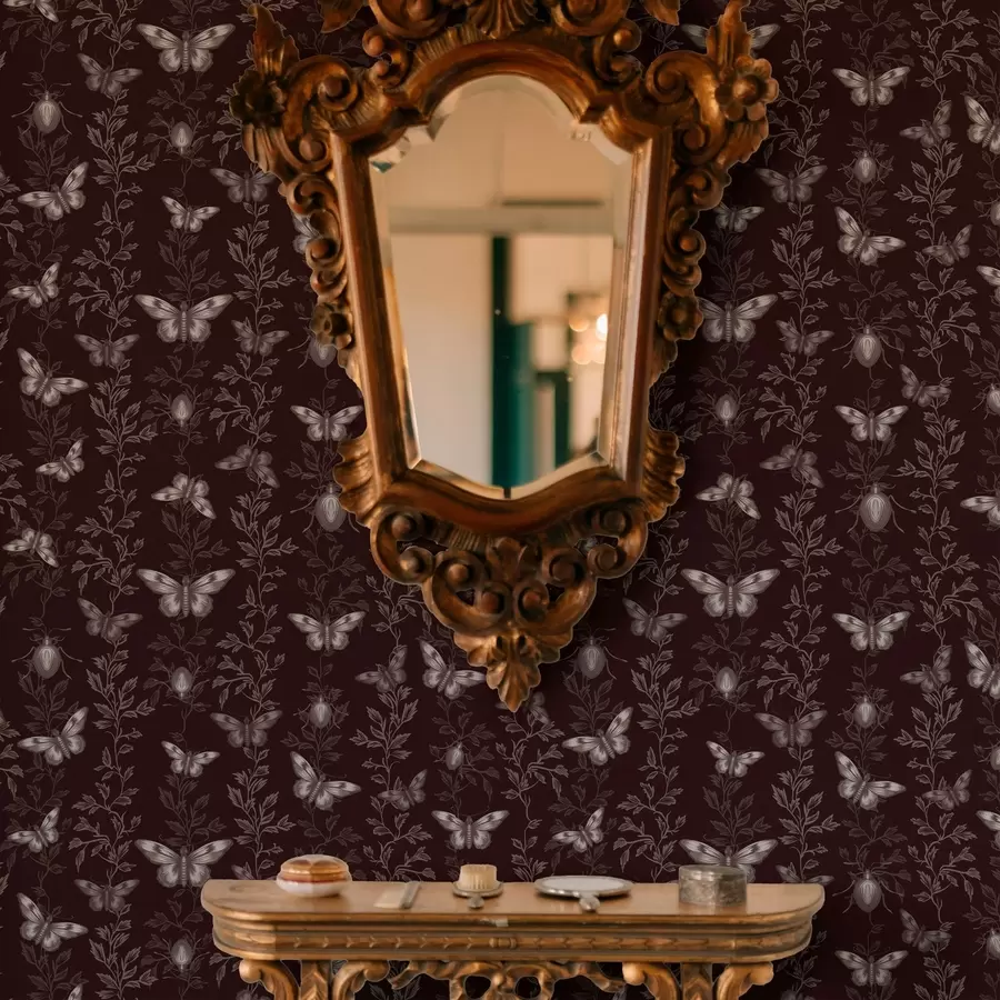 Fototapeedid Kompositsioon liblikate, lehtede ja putukatega tumedal taustal a00073v1