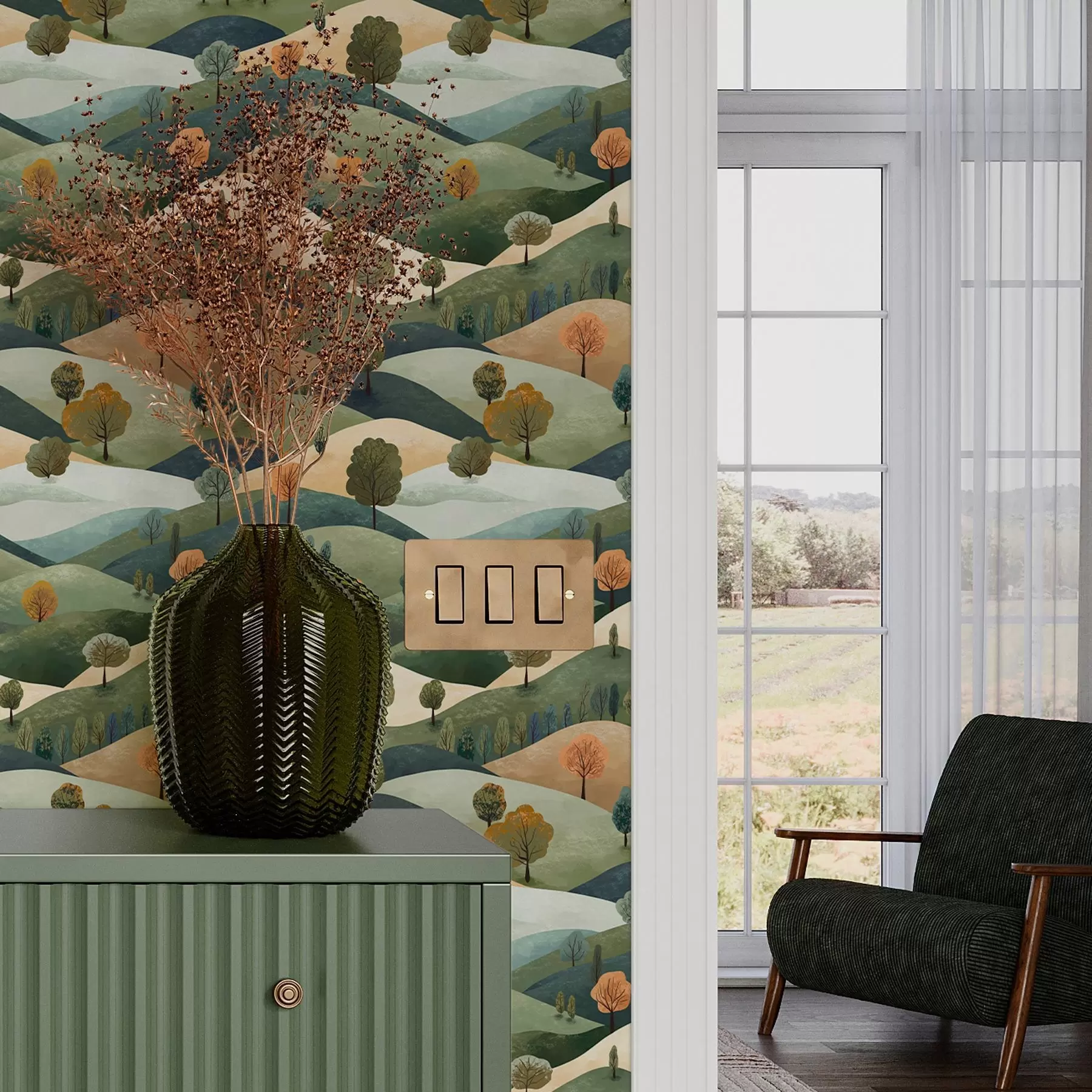 Fototapeedid Naljakad künkad koos puudega a00091