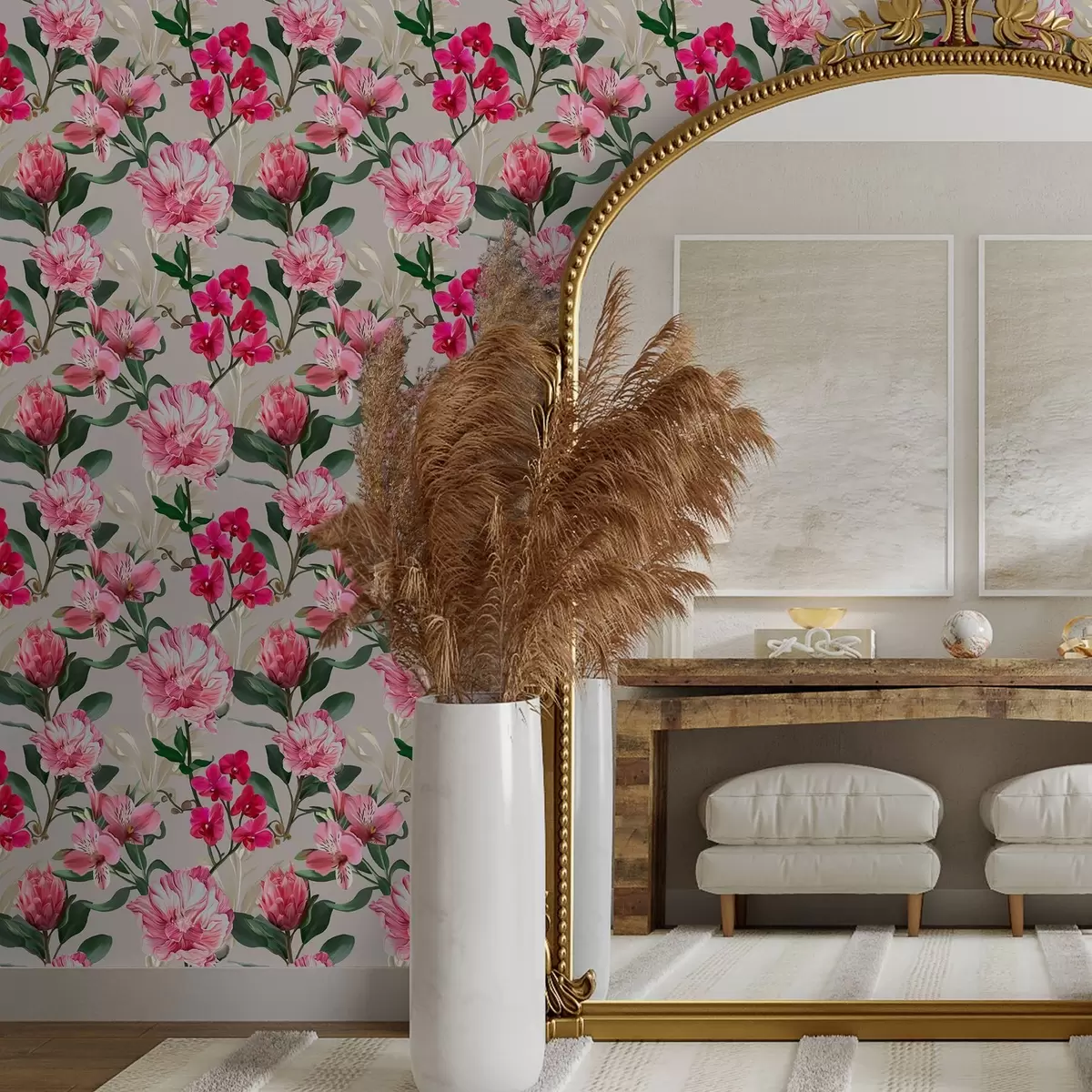 Tapeet Õrnad roosad lilled heledal taustal a00094