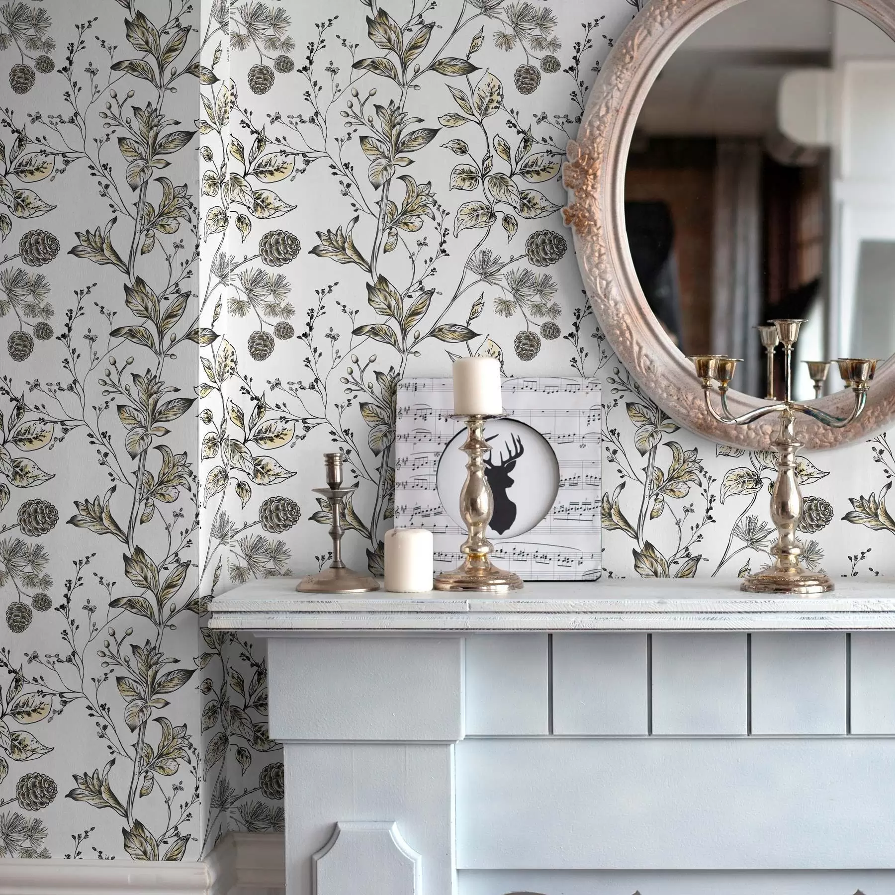 Fototapeedid Kollaste lehtedega oksad valgel taustal a00098