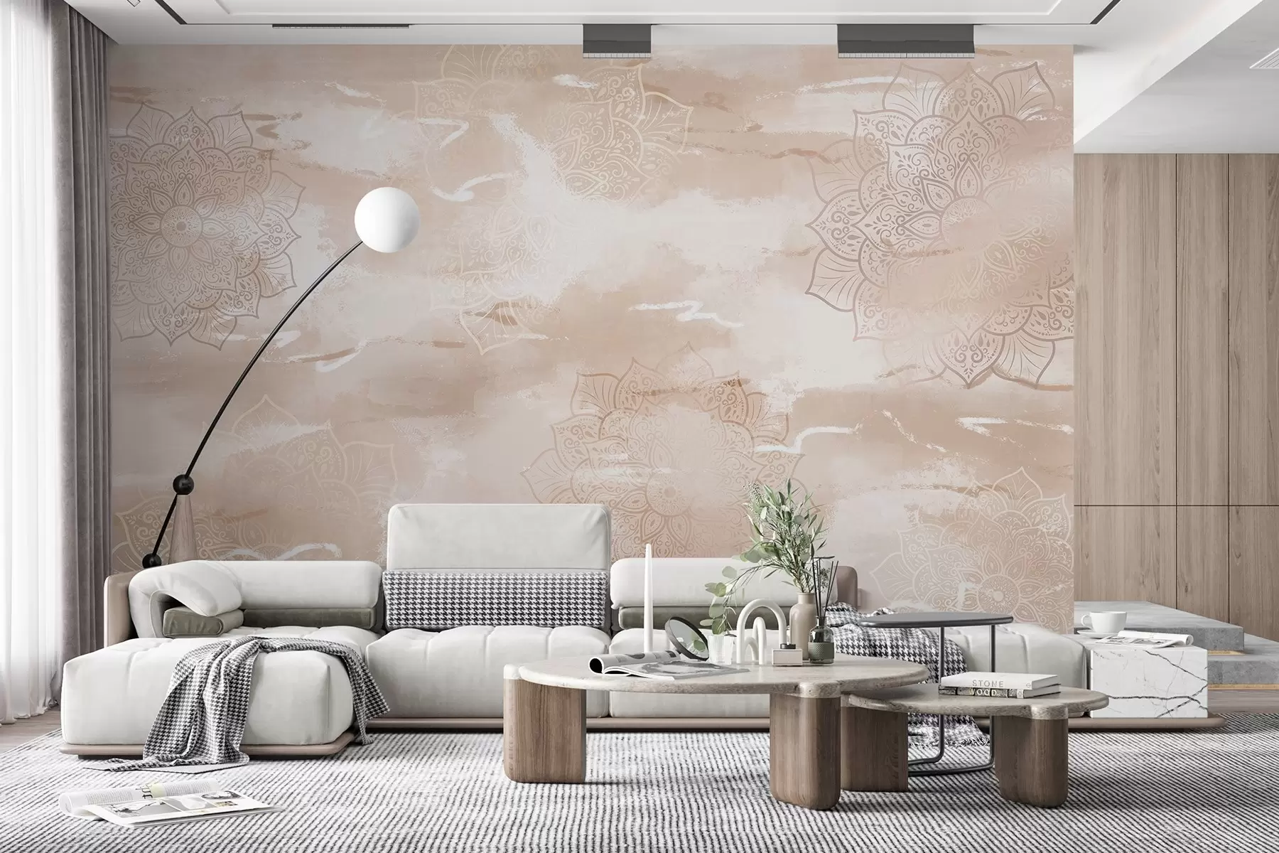 Fototapeedid Mandalad pastelsel taustal, erksad pintslitõmbed, beežid värvid w03409