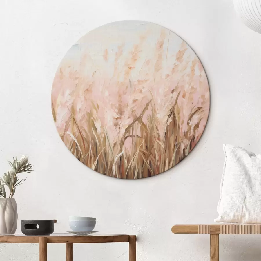 Fototapeedid Pampas roosa ja pruunide toonidega rohuvälja, pehmed pintslitõmbed, abstraktne õlimaali kunstimitatsioon r43403