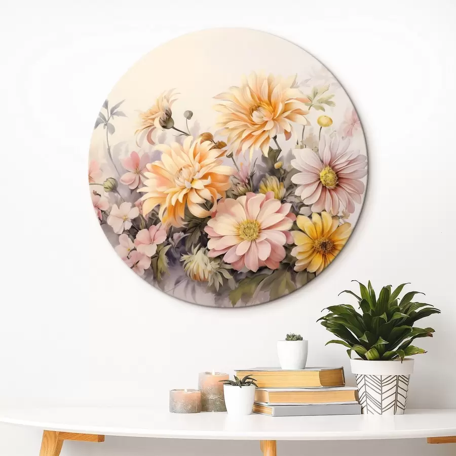 Pilt Roosa, kollase ja oranži värvi lillede kollektsioon, kerge taust, pehmed värvid, vintage stiilis, botaaniline illustratsioon r43401