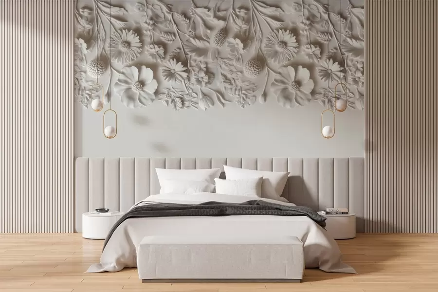 Fototapeedid Imitatsioon reljeefsete lillede peal piimavärviga w03398v1