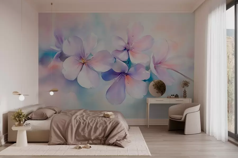 Fototapeedid Õrn lilledega filigraanne oksake akvarellistiilis w03450