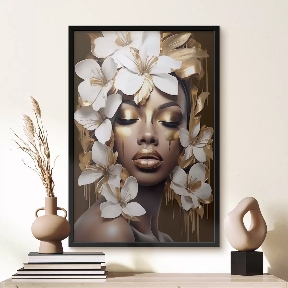 Plakat Naise portree koos lilleelementidega f43417