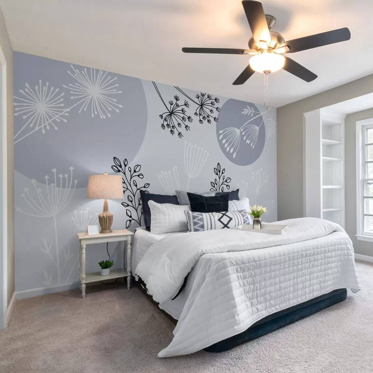 Fototapeedid Abstraktsioon ringide ja taimedega sinistes toonides w03483v2