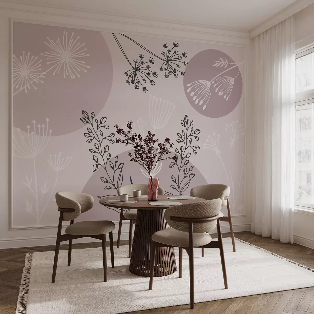 Fototapeedid Abstraktsioon ringide ja roosa värvi taimedega w03483