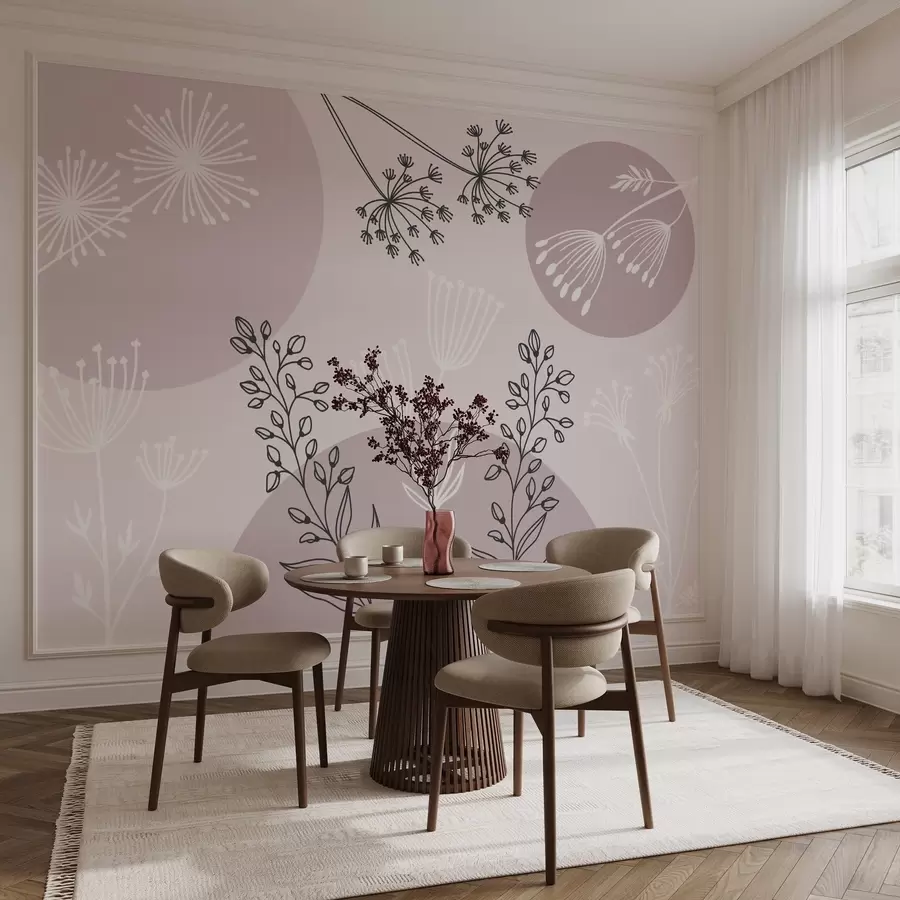 Fototapeedid Abstraktsioon ringide ja roosa värvi taimedega w03483