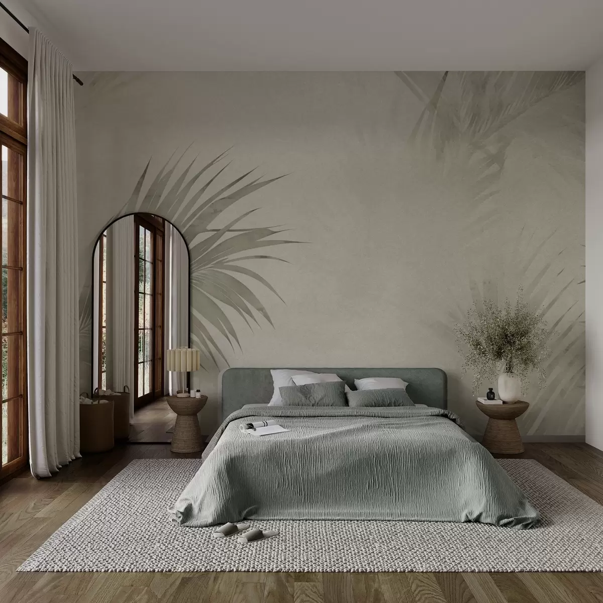 Fototapeedid Troopilised rohelised lehed udus grunge stiilis w03534v1