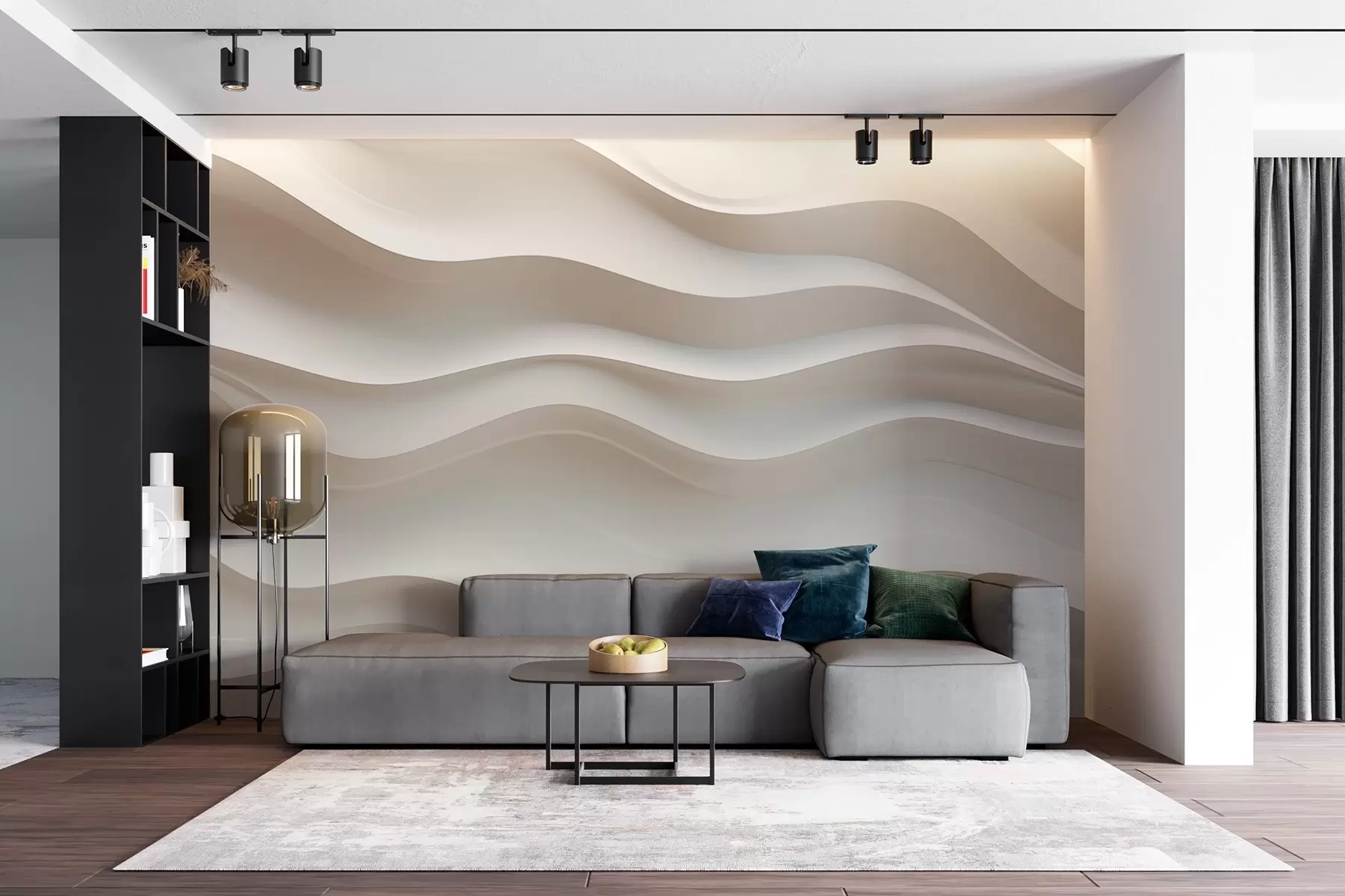 Fototapeedid 3D valged ja hallid lained w08939