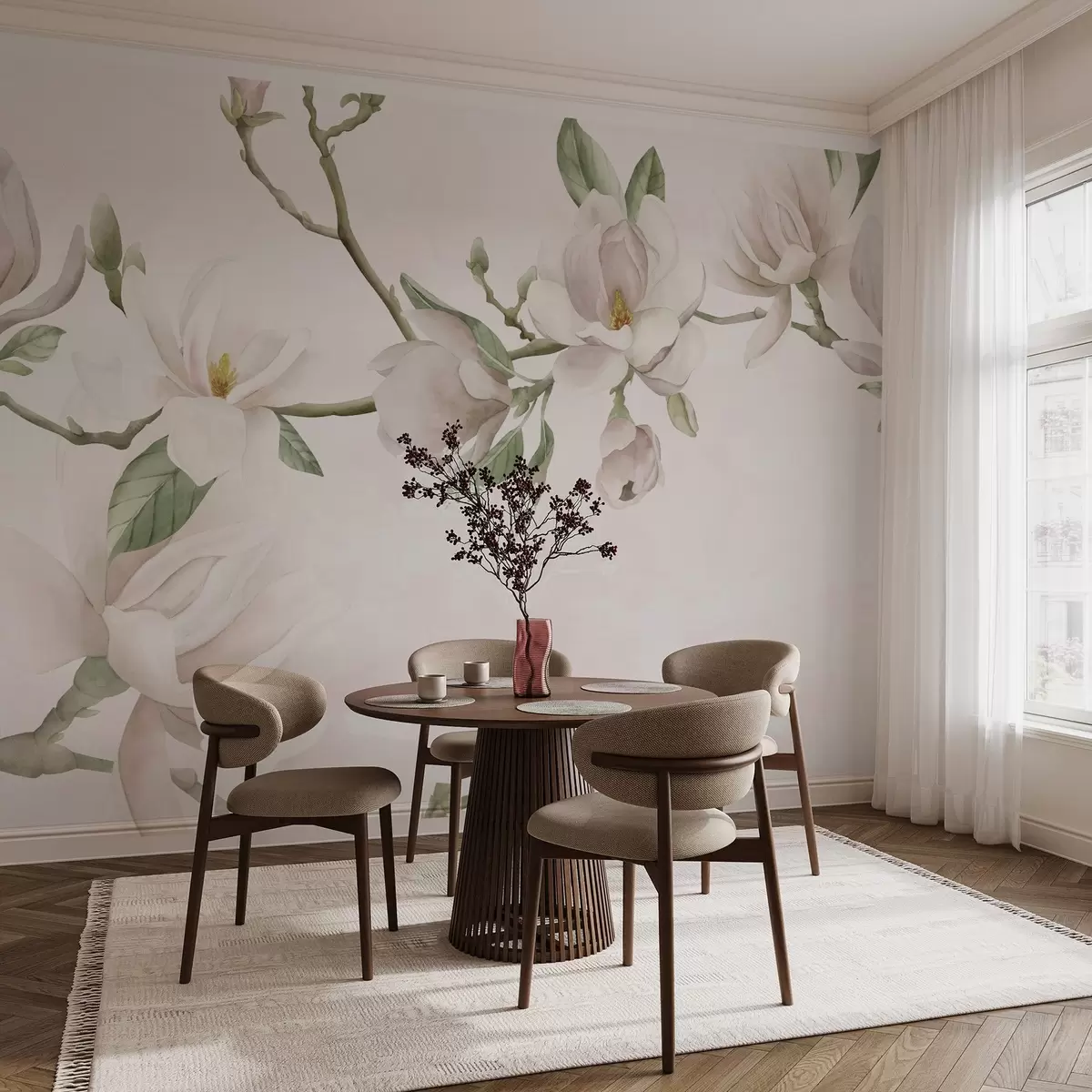 Fototapeedid Õitsevad Magnoolia oksad pehmete pastelsete toonidega w03542v1