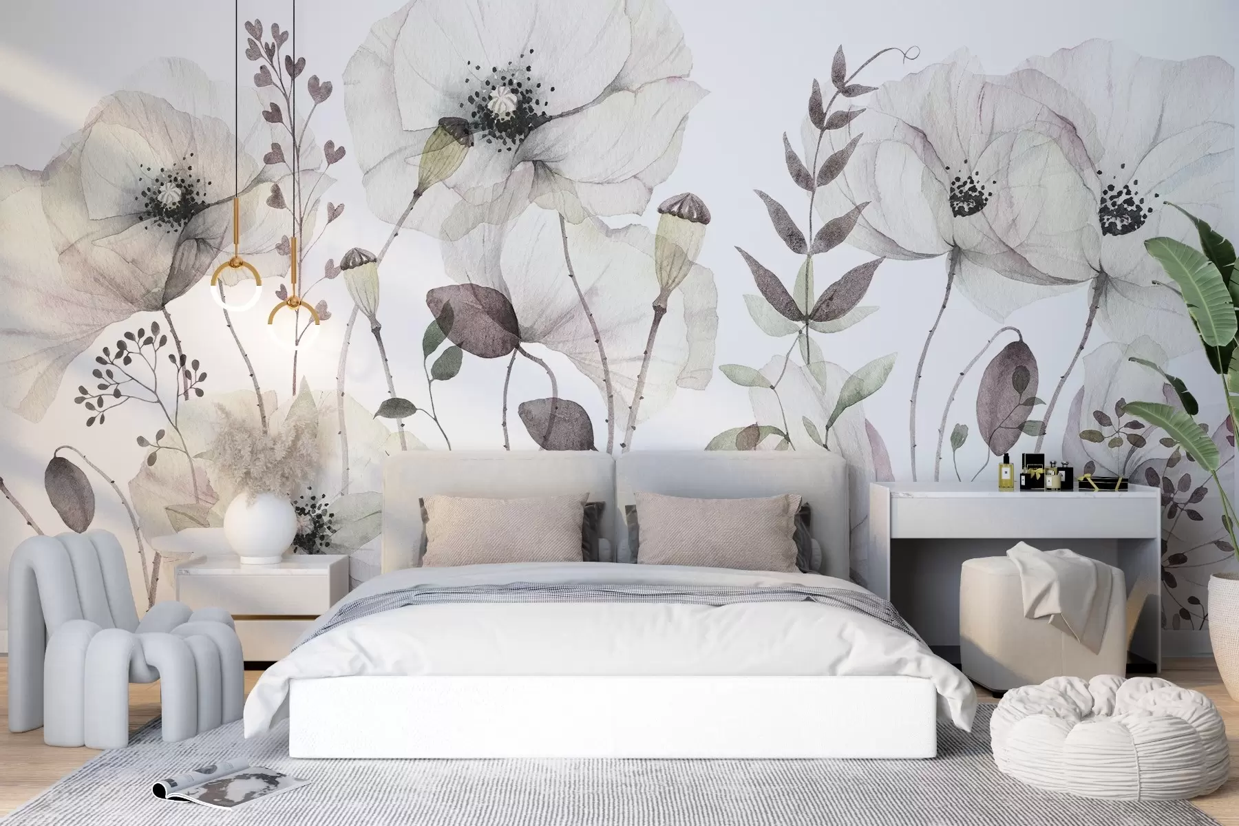 Fototapeedid Vesivärvilised metslilled pehmetes looduslikes toonides w03543v1