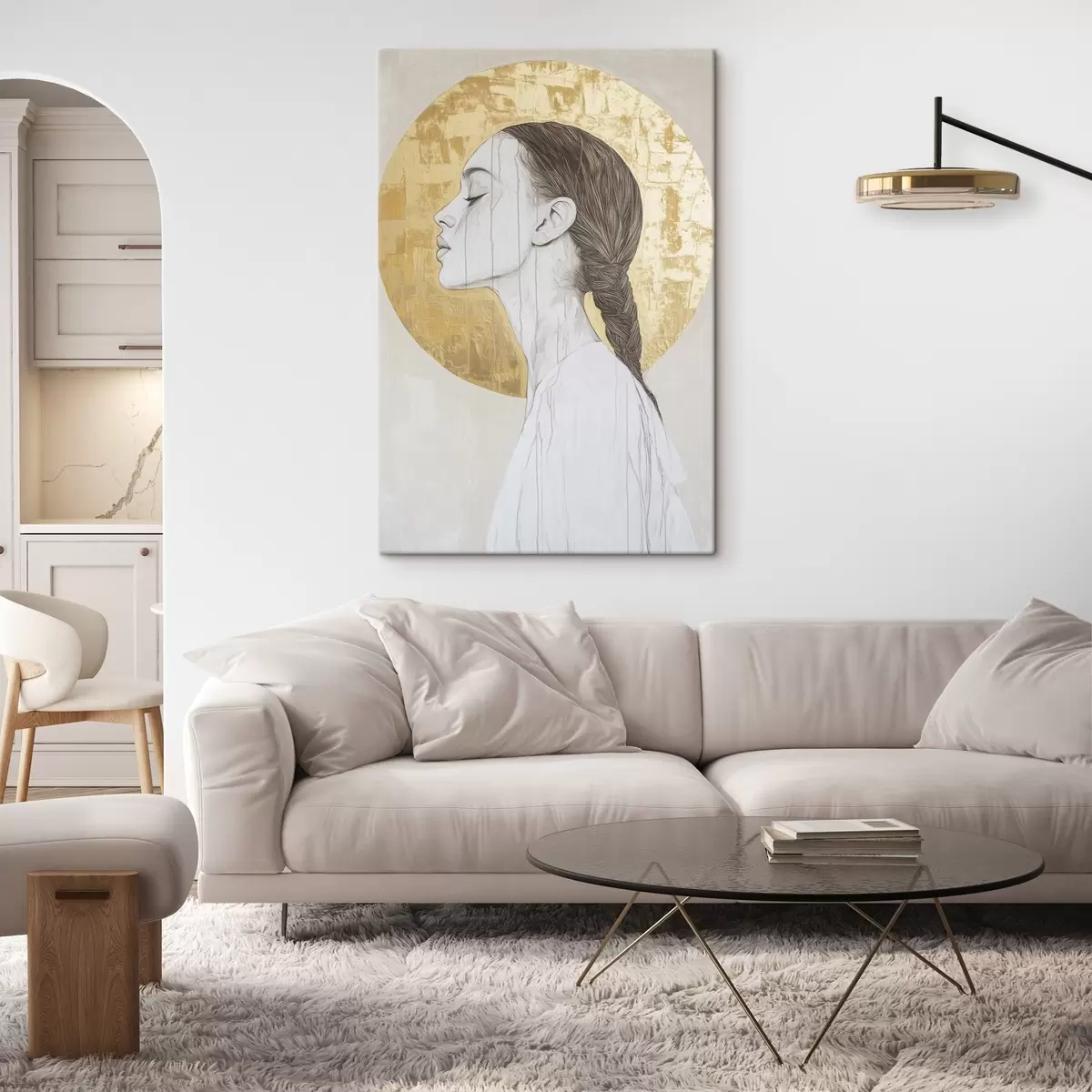 Pilt Naise portree, minimalism, akrüülstiil, beežid värvid s43504