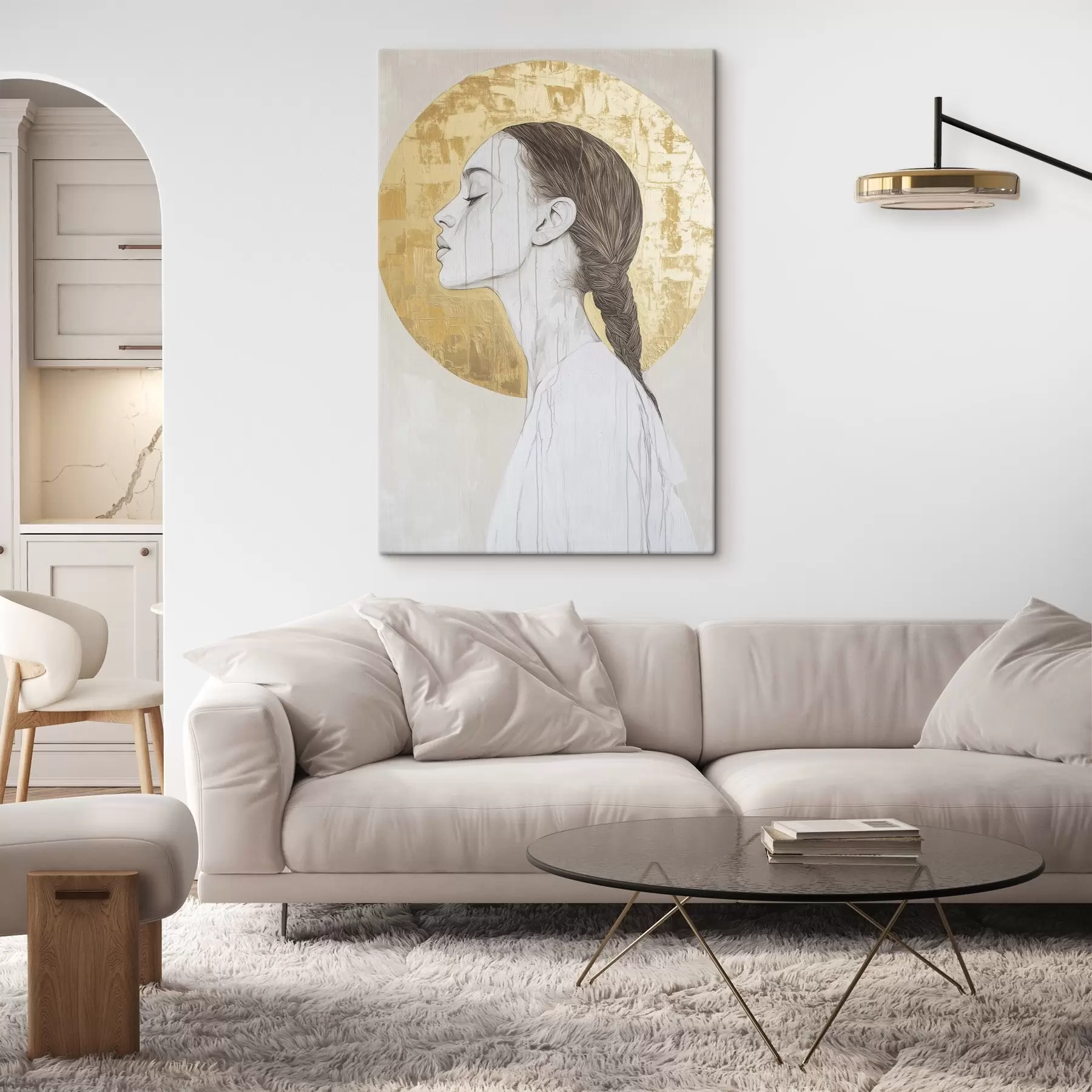 Fototapeedid Naise portree, minimalism, akrüülstiil, beežid värvid s43504