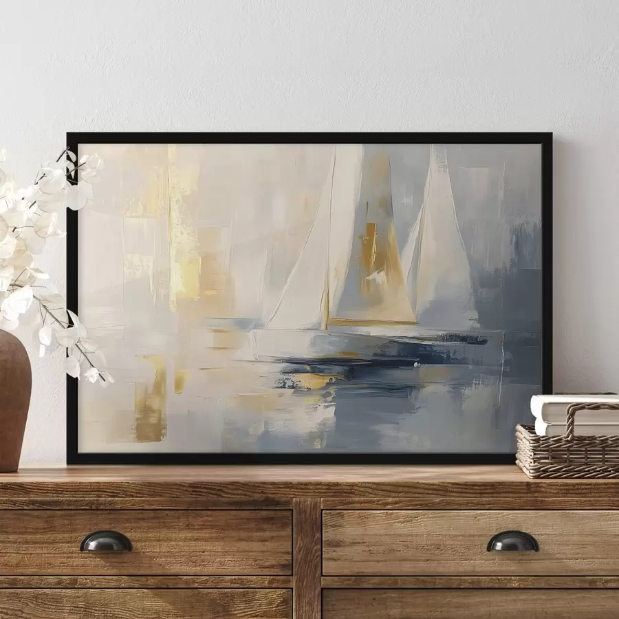 Fototapeedid Abstraktsioon purjekatega merel, akrüülstiilis, päikeseloojangul f43500