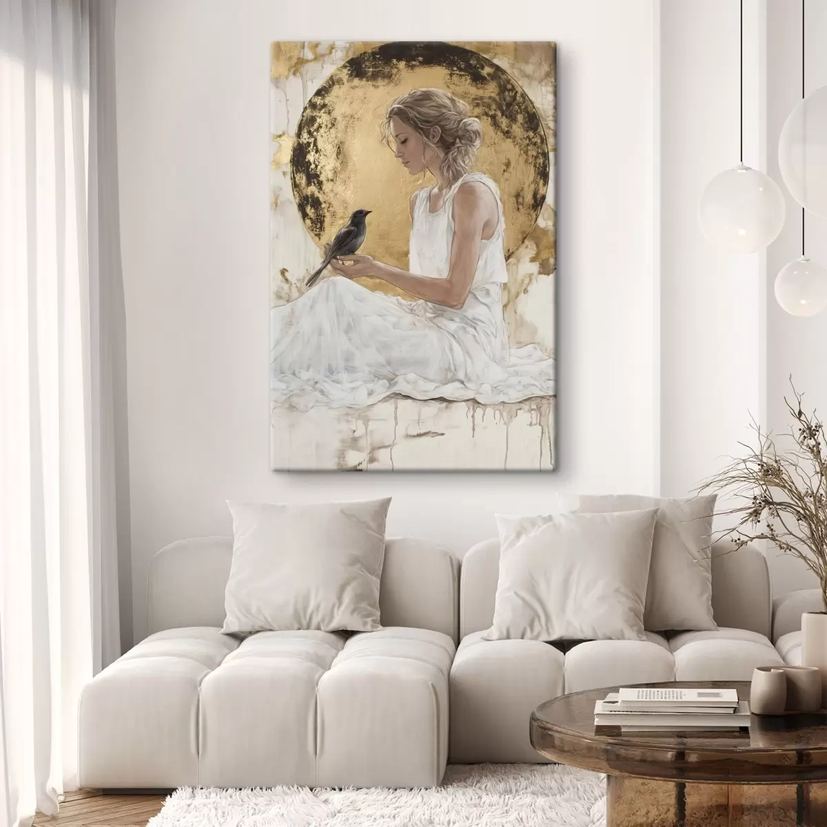 Pilt Ilus naine koos linnuga, Kreeka, akrüülstiilis joonistus s43503