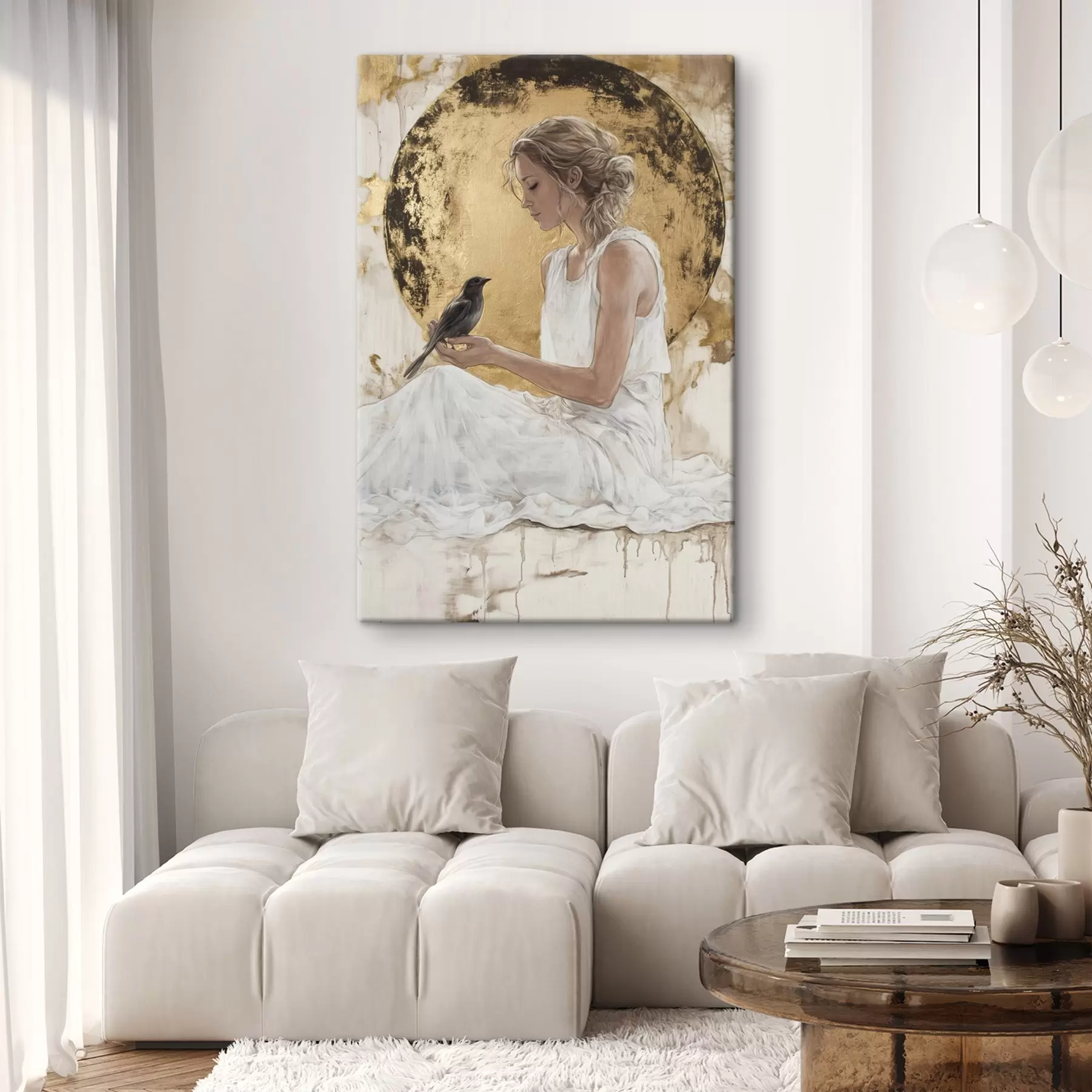 Pilt Ilus naine koos linnuga, Kreeka, akrüülstiilis joonistus s43503