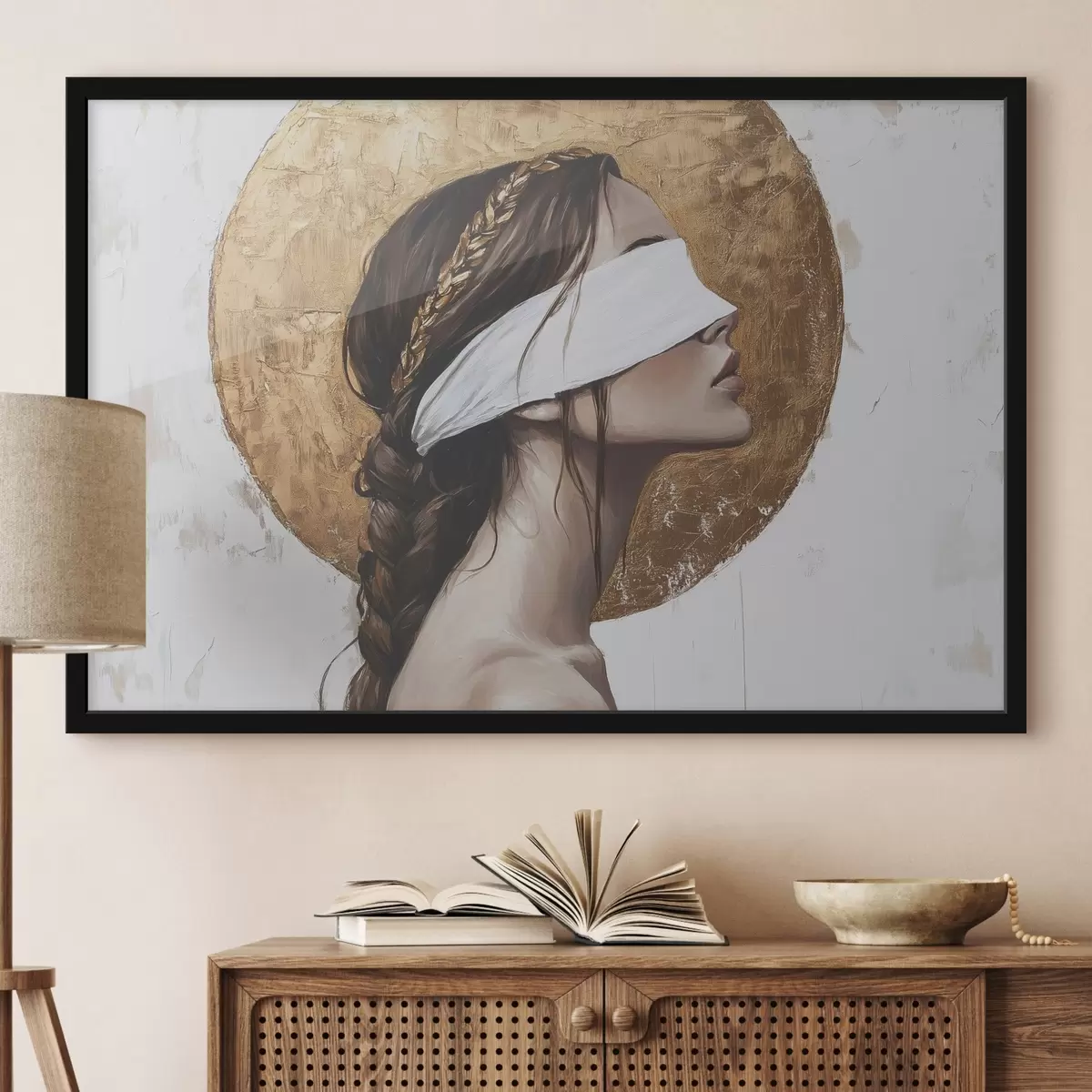 Plakat Naine sidemega silmade peal, Kreeka, akrüülstiilis joonistus f43502