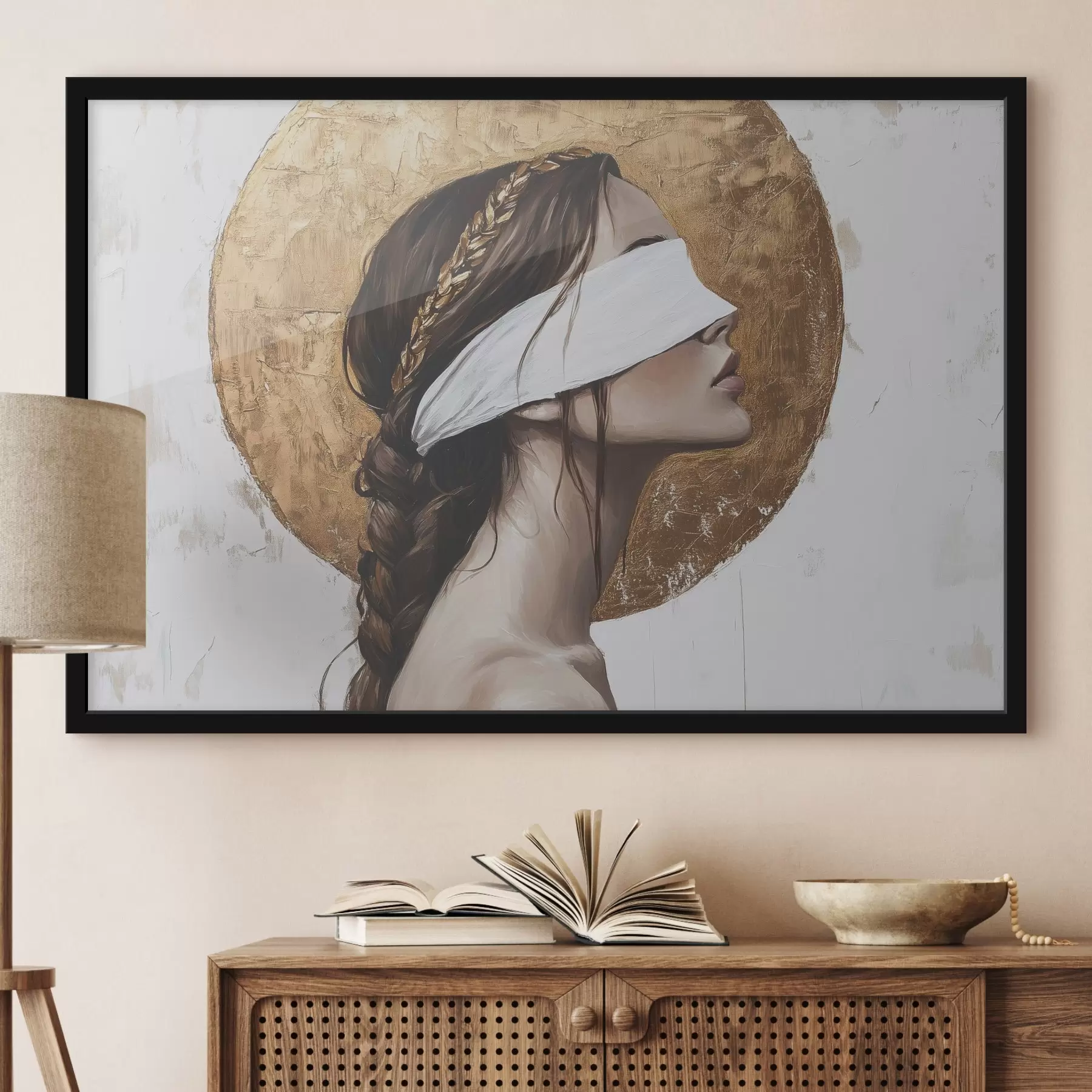 Fototapeedid Naine sidemega silmade peal, Kreeka, akrüülstiilis joonistus f43502